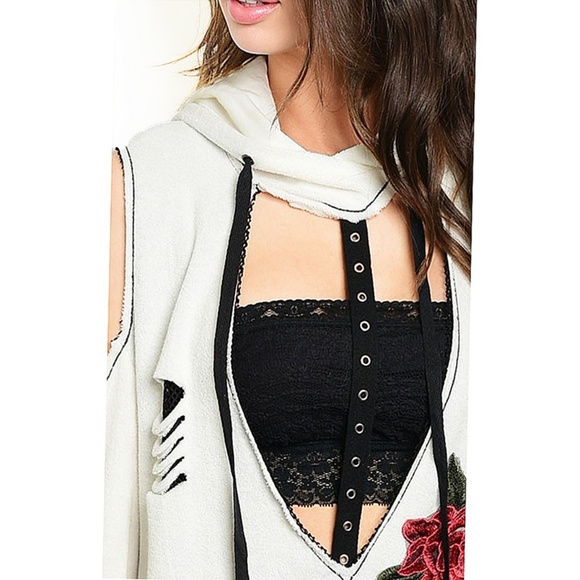 Moto Hippie Distressed Hoodie Tunic Sweater Top WT - Picture 4 of 8